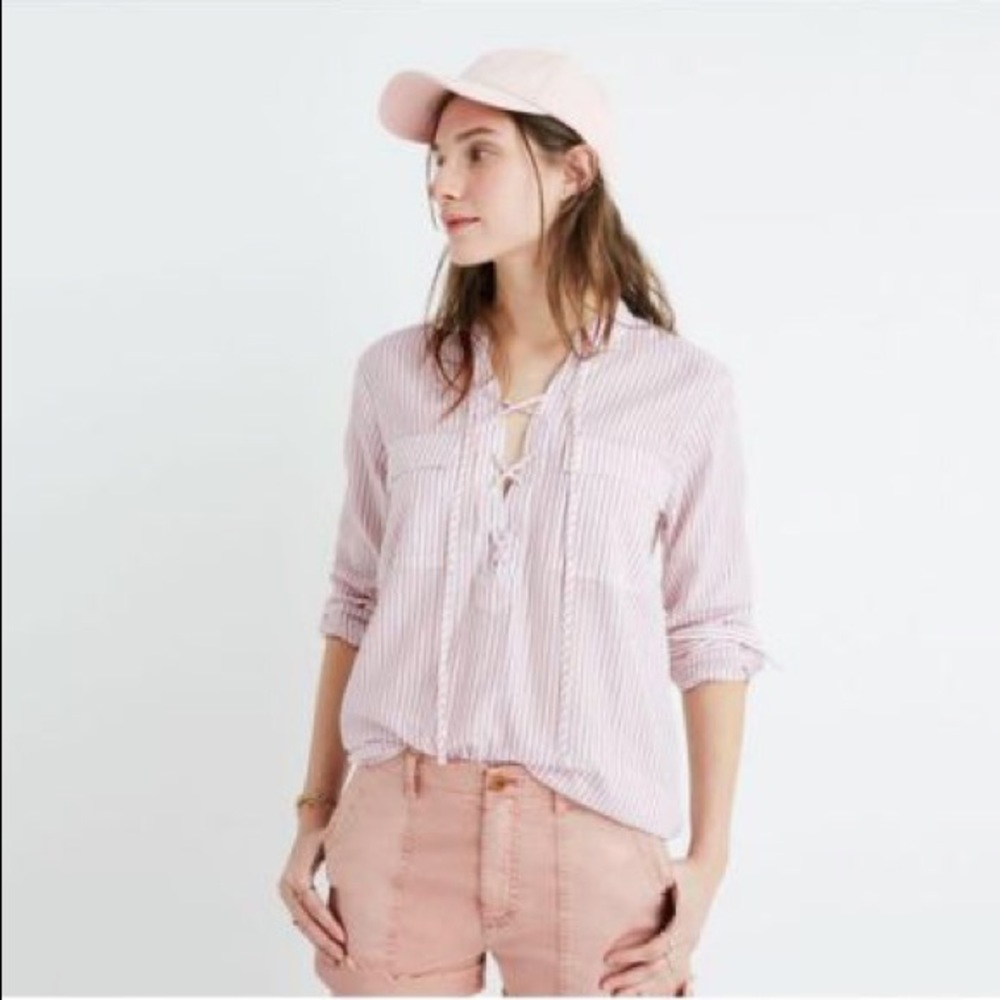 Madewell Terrace Lace Up Striped Top XXS